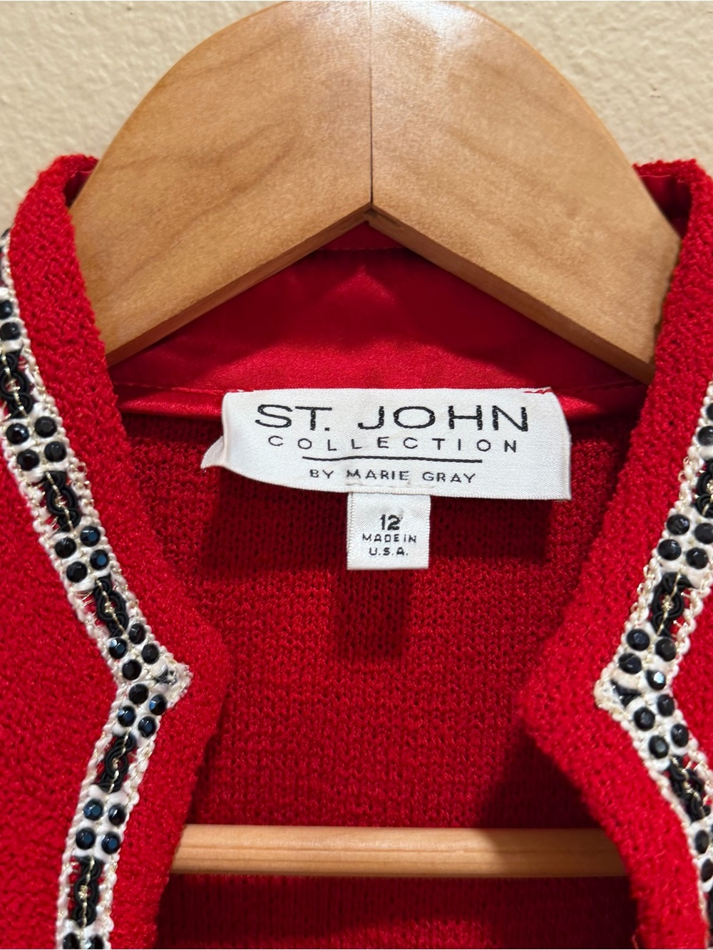 St. John Vintage Red Knit Long Blazer with Contrast Trim 12 - Picture 14 of 16